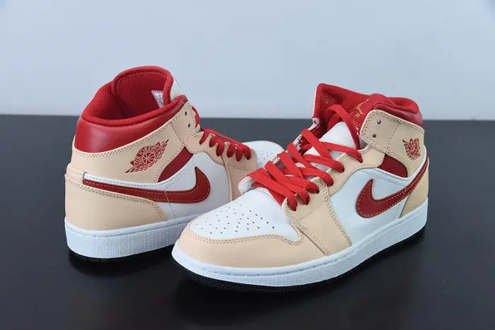 Jordan 1 Mid Light Curry Cardinal (GS) - 